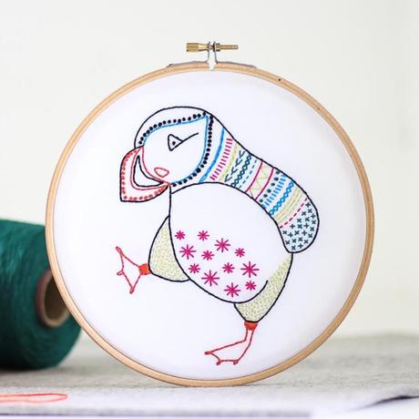 Puffin Embroidery Kit with Hoop, Hawthorn Handmade