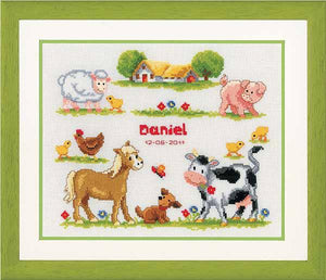 Farm Animal Birth Sampler Cross Stitch Kit, Vervaco PN-0011894
