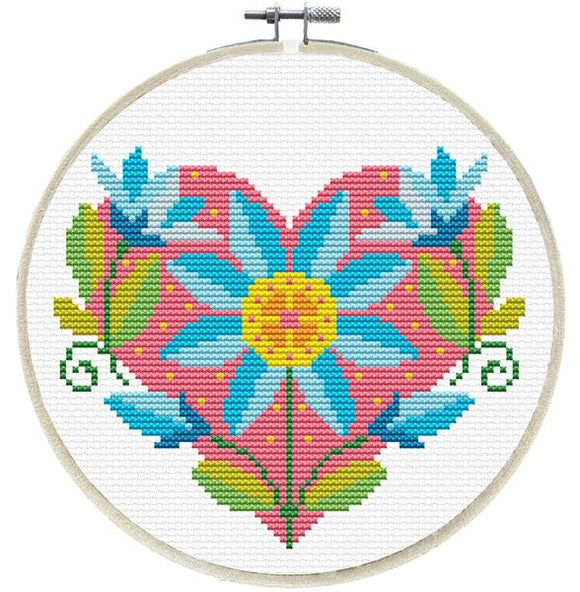 Floral Heart PRINTED Cross Stitch Kit, Needleart World N240-065