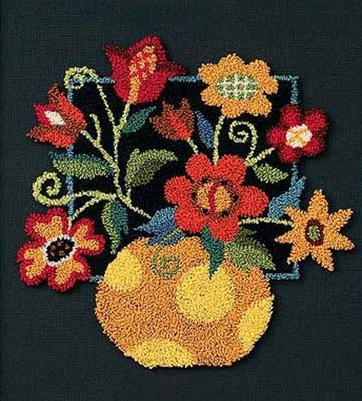 Punch Needle Kit, Floral on Black Punch Needle Embroidery Kit, D73222