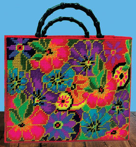 Floral Tote Bag Tapestry Kit COUNTED Plastic Canvas Work, Design Works