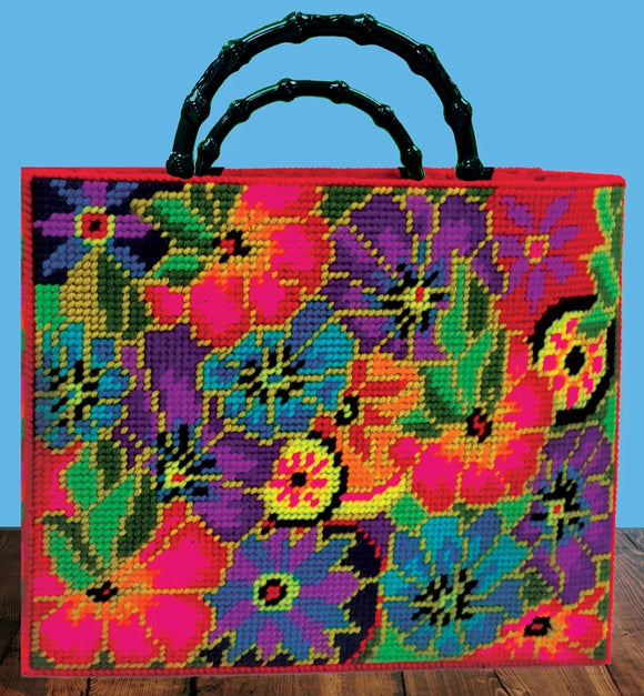 Floral Tote Bag Tapestry Kit COUNTED Plastic Canvas Work, Design Works