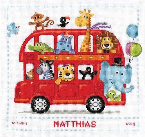 Funny Bus Birth Sampler Cross Stitch Kit, Vervaco pn-0147691