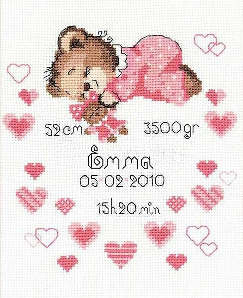 Girl Birth Sampler Cross Stitch Kit, Riolis R1123