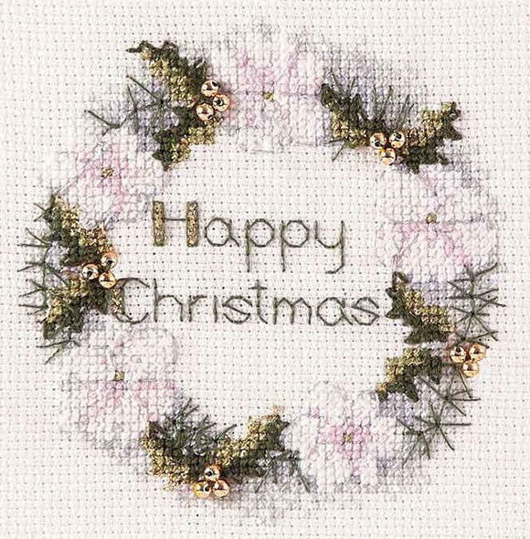 Golden Wreath Cross Stitch Christmas Card Kit, Derwentwater Designs