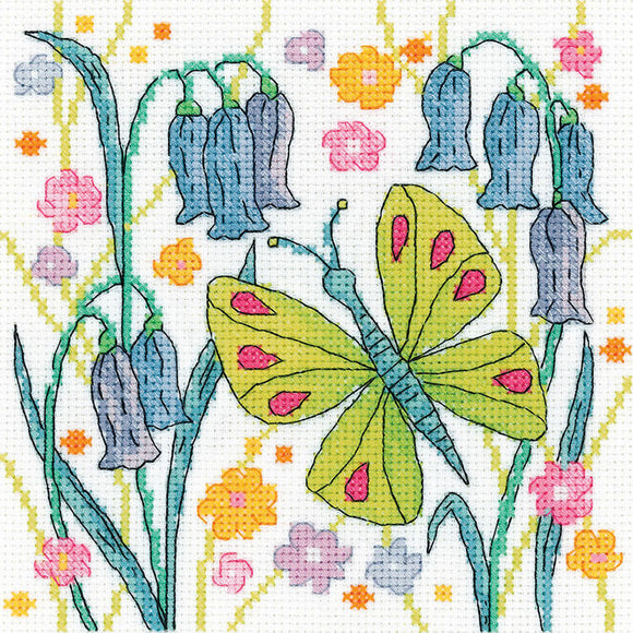 Green Butterfly Cross Stitch Kit, Heritage Crafts -Karen Carter