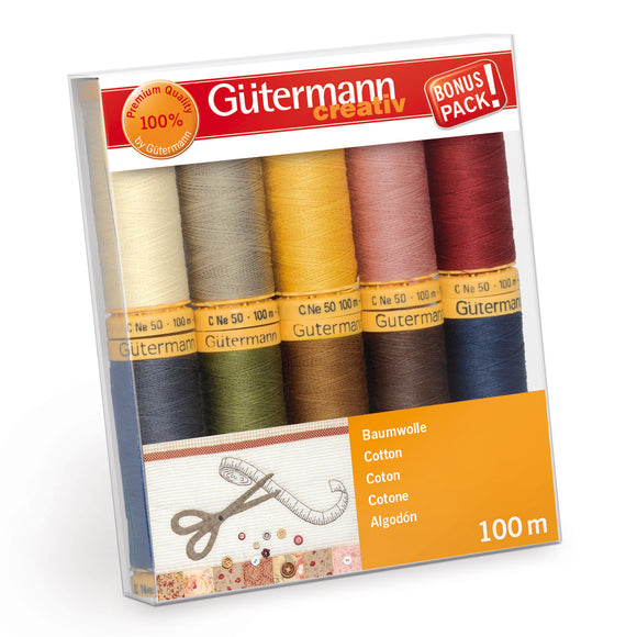 Gutermann Thread Set, NATURAL COTTON Sew-All Sewing Thread, Pack of 10, 734521\3