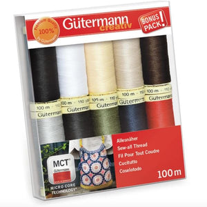 Gutermann Thread Set, Sew-All Strong Sewing Thread, BASICS Pack of 10, 734006\1