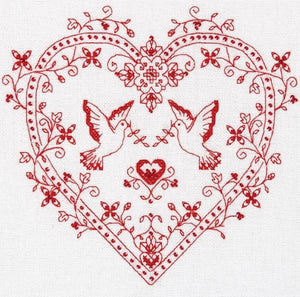 Heart With Doves Sampler Cross Stitch Kit, Panna SO-1403