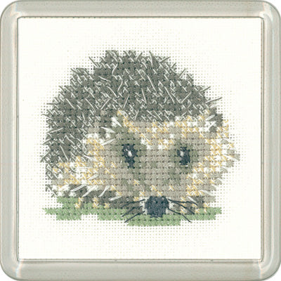 Hedgehog Cross Stitch Kit, Heritage Crafts -Little Friends Coaster/Mini Kit