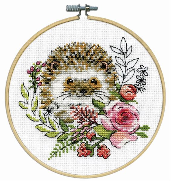 Hedgehog Cross Stitch Kit with Hoop, Design Works 7036
