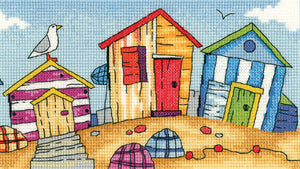 Beach Huts, Counted Cross Stitch Kit, Heritage Crafts BSBH1273