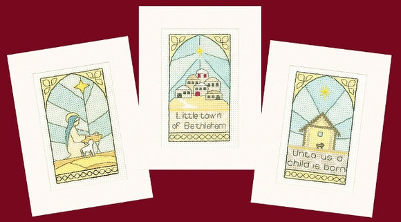 Bethlehem Cross Stitch Christmas Card Kits, Heritage Crafts - SET OF 3