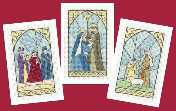 Nativity Cross Stitch Christmas Card Kits, Heritage Crafts - SET OF 3