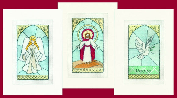 Stained Glass Cross Stitch Christmas Card Kits, Heritage Crafts - SET OF 3