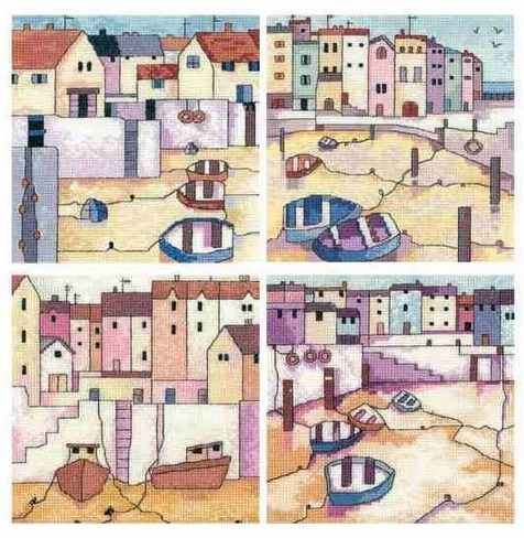 Painted Harbours, Counted Cross Stitch Kit - SET of 4