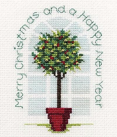 Holly Tree Cross Stitch Christmas Card Kit, Derwentwater Designs