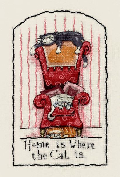 Home is Where the Cat is Cross Stitch Kit, Heritage Crafts -Peter Underhill