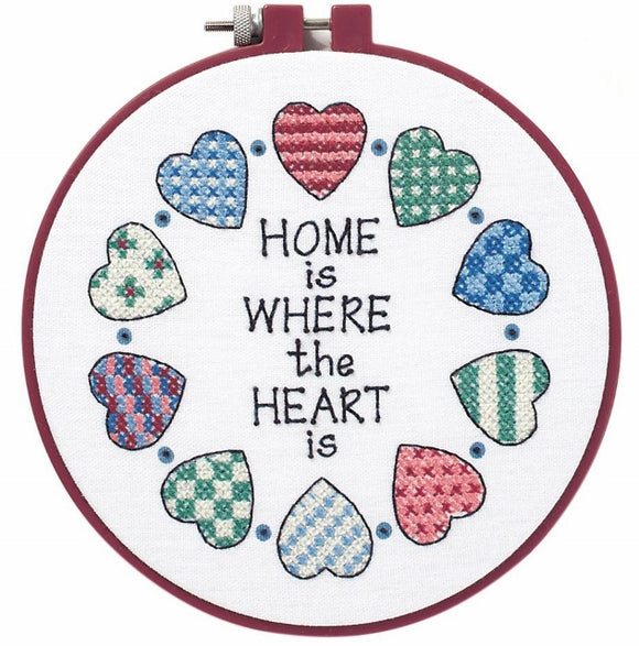 Home Heart PRINTED Cross Stitch Kit with Hoop, Learn-a-Craft D72408