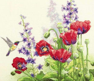 Hummingbird and Poppies Cross Stitch Kit, Dimensions D70-35344