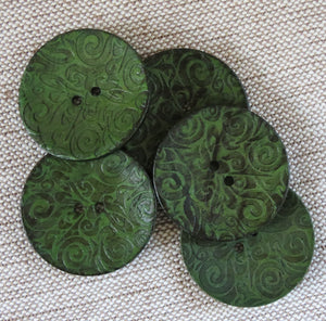Coconut Buttons, Forest Green Textured Flock Coconut Button - Extra Large, 40mm