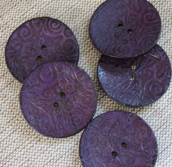 Coconut Buttons, Purple Textured Flock Coconut Button - Extra Large, 40mm