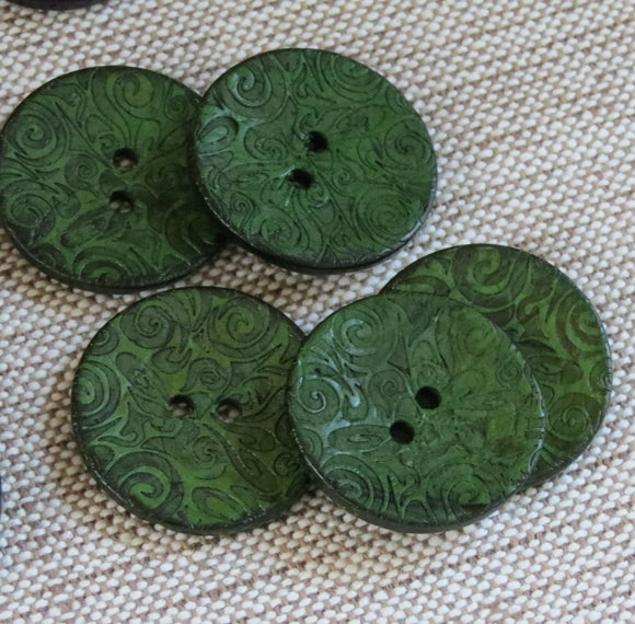 Coconut Buttons, Forest Green Textured Flock Coconut Button - Large, 30mm