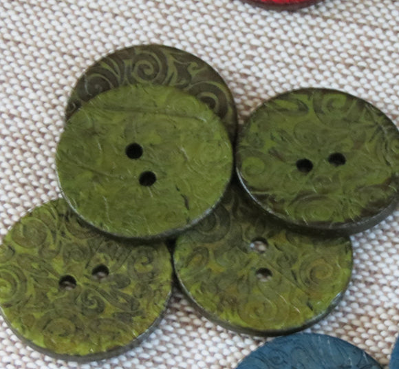 Coconut Buttons, Sage Green Textured Flock Coconut Button -Large, 30mm
