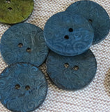 Coconut Buttons, Blue Textured Flock Coconut Button - Large, 30mm