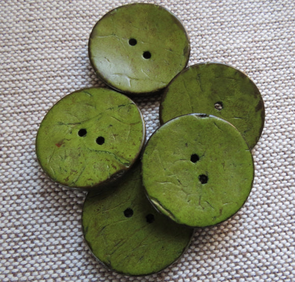 Coconut Buttons, Sage Green Rustic Textured Coconut Button - Large, 30mm