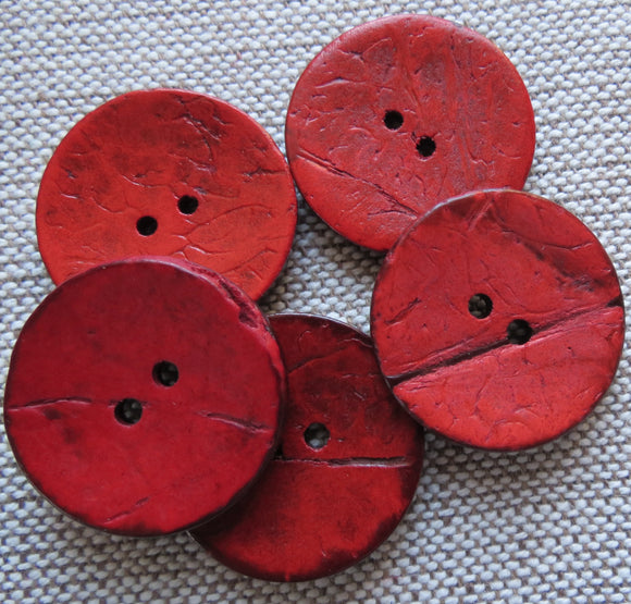 Coconut Buttons, Red Rustic Textured Coconut Button - Large, 30mm