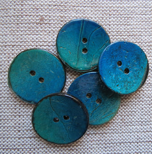Coconut Buttons, Turquoise Rustic Textured Coconut Button - Extra Large, 40mm