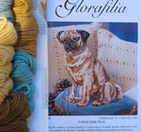Glorafilia Tapestry Kit Needlepoint Kit Turquoise Pug GL4181