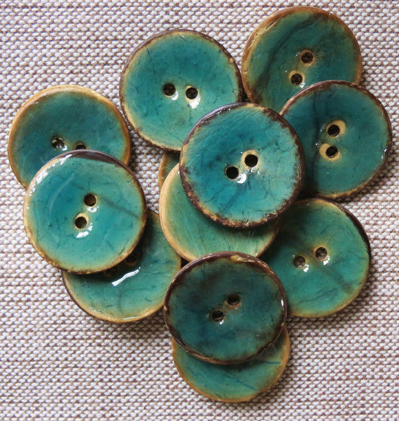 Glazed Coconut Buttons, Turquoise Blue Button - Large, 30mm
