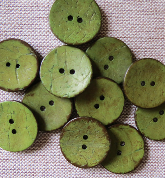 Coconut Buttons, Olive Green Rustic Textured Coconut Button - Large, 30mm