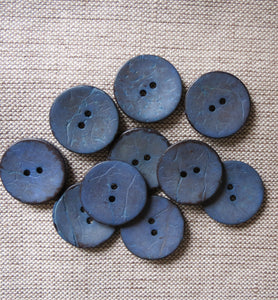 Coconut Buttons, Denim Blue Rustic Textured Coconut Button - Large, 30mm