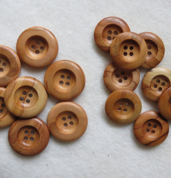 Natural Wood Buttons, Round Wooden Button - 23mm, Set of 3