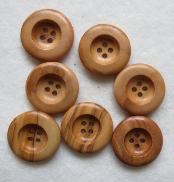 Natural Wood Buttons, Round Wooden Button - 26mm, Set of 3