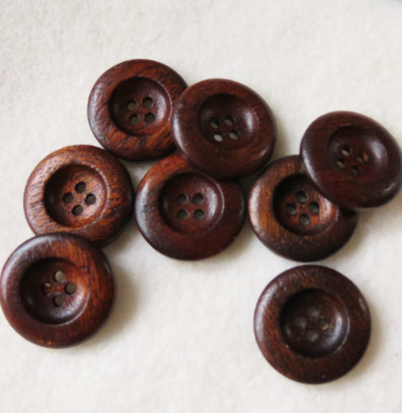 Dark Wood Buttons, Round Wooden Button - 23mm, Set of 3