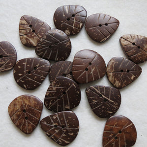 Coconut Wood Buttons, Smooth Leaf Button - Large, 30mm, Set of 3
