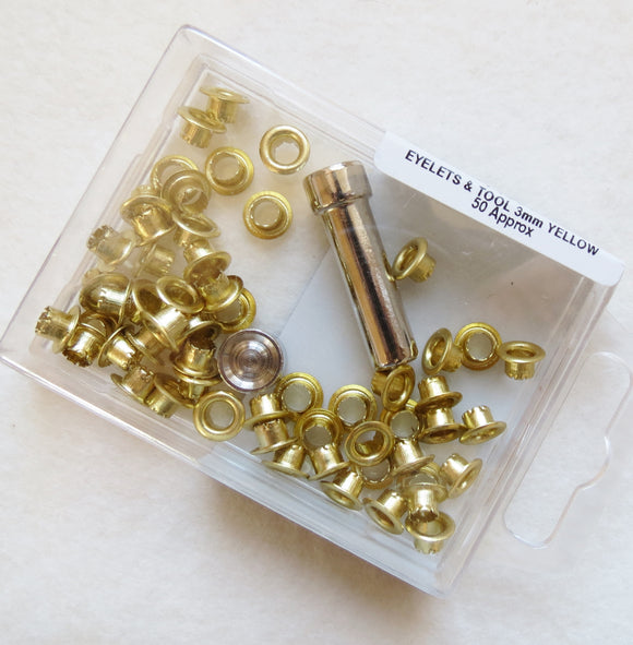 Eyelets and Tool, Eyelet Fixing Kit - Gold 3mm