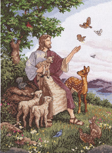 Cross Stitch Kit Jesus with Animals, Counted Cross Stitch Kit 008-1813
