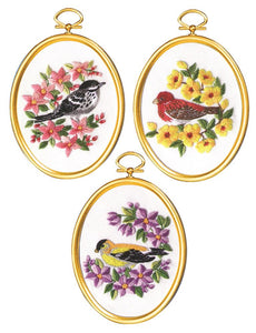 Embroidery Kit Flowers and Finches Embroidery Set of 3, 004-0866