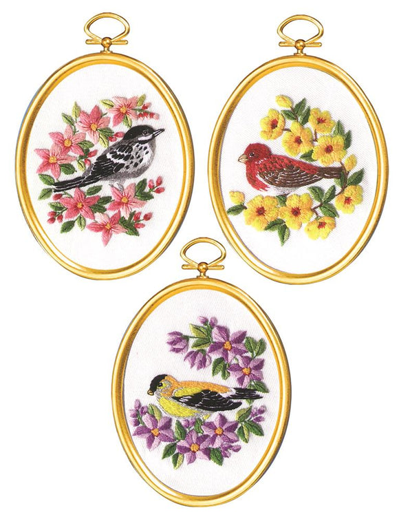 Embroidery Kit Flowers and Finches Embroidery Set of 3, 004-0866