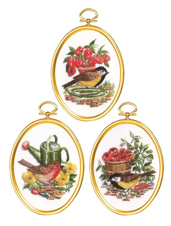 Embroidery Kit Garden Birds Embroidery Set of 3, 004-0865