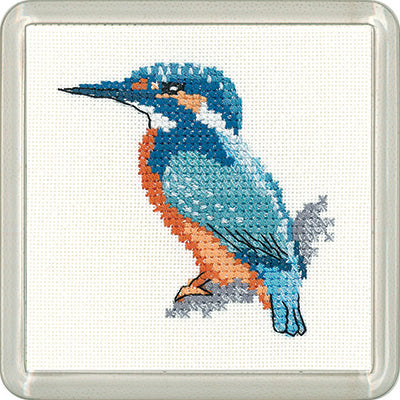 Kingfisher Cross Stitch Kit, Heritage Crafts -Little Friends Coaster/Mini Kit