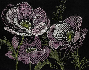 Lace Poppies Blackwork Cross Stitch Kit, Riolis R1991