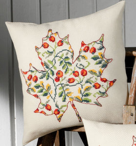 Leaf with Rose Hips Cross Stitch Kit Cushion Permin 83-8794