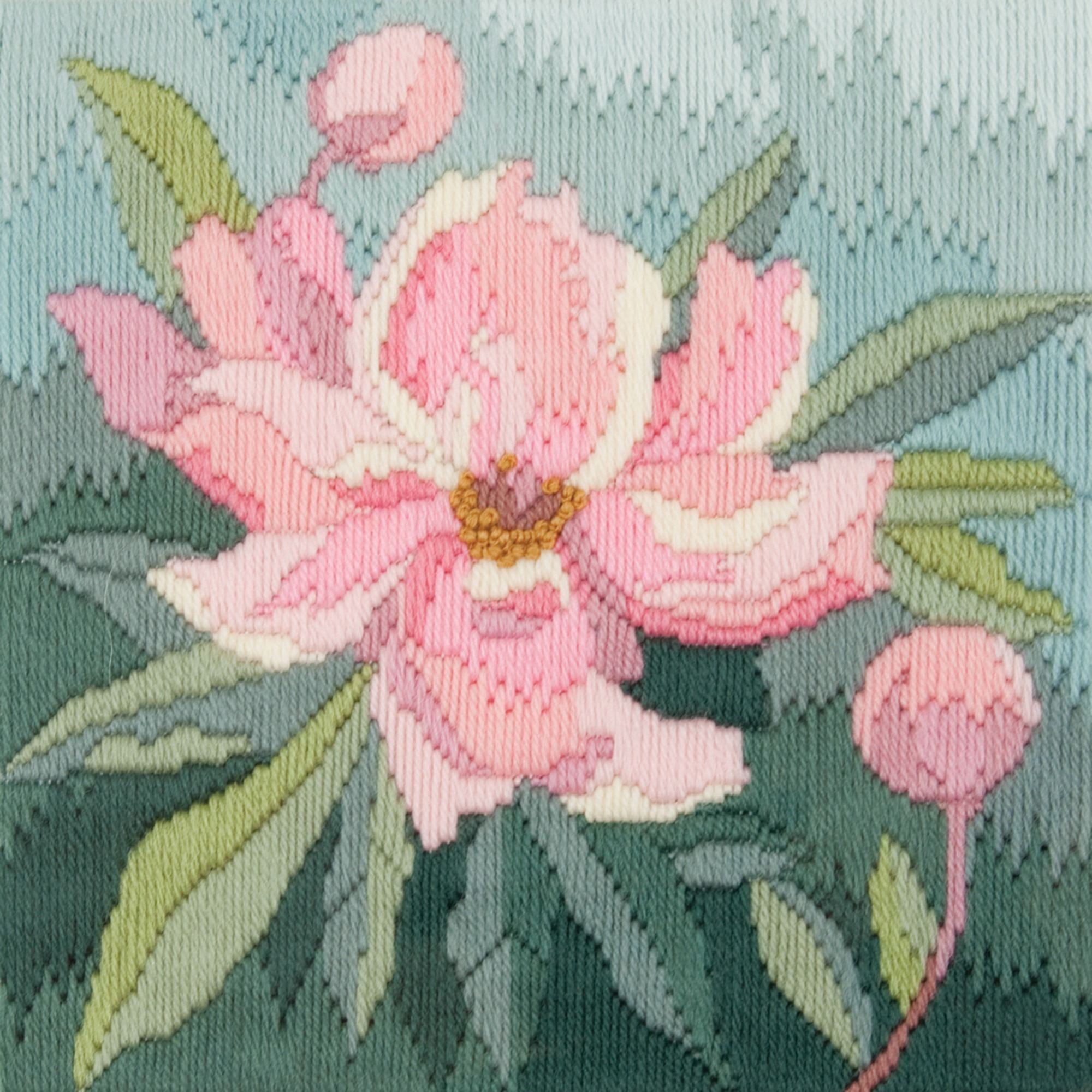 Silken Long Stitch Embroidery Kit - 'Tulips' Design - 11x11cm With Threads & Canvas | Miniature Flower Needlepoint Kit