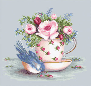 Bird and Teacup, Counted Cross Stitch Kit Luca-s B2324